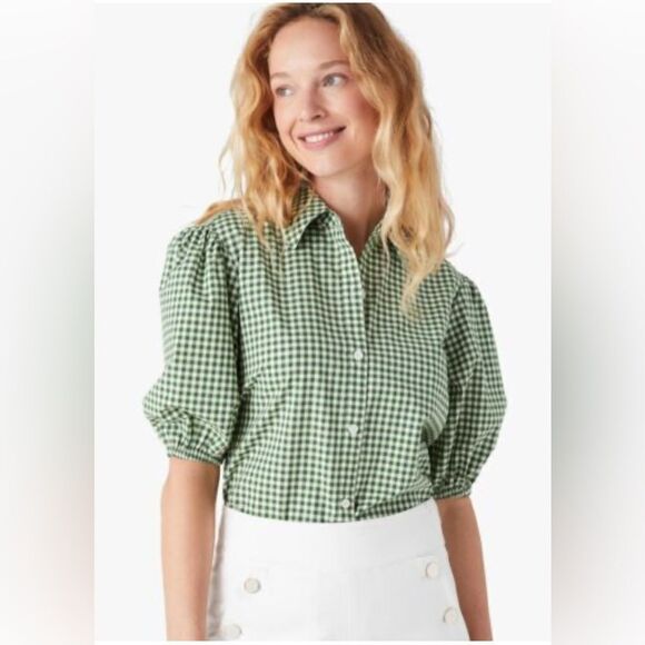 Kate Spade green Gingham short sleeve Top. NWT. 0 - Picture 1 of 8